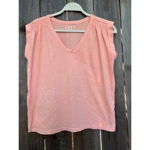 LOFT V-Neck Sleeveless Top Smocked Shoulder Casual Blouse Size S